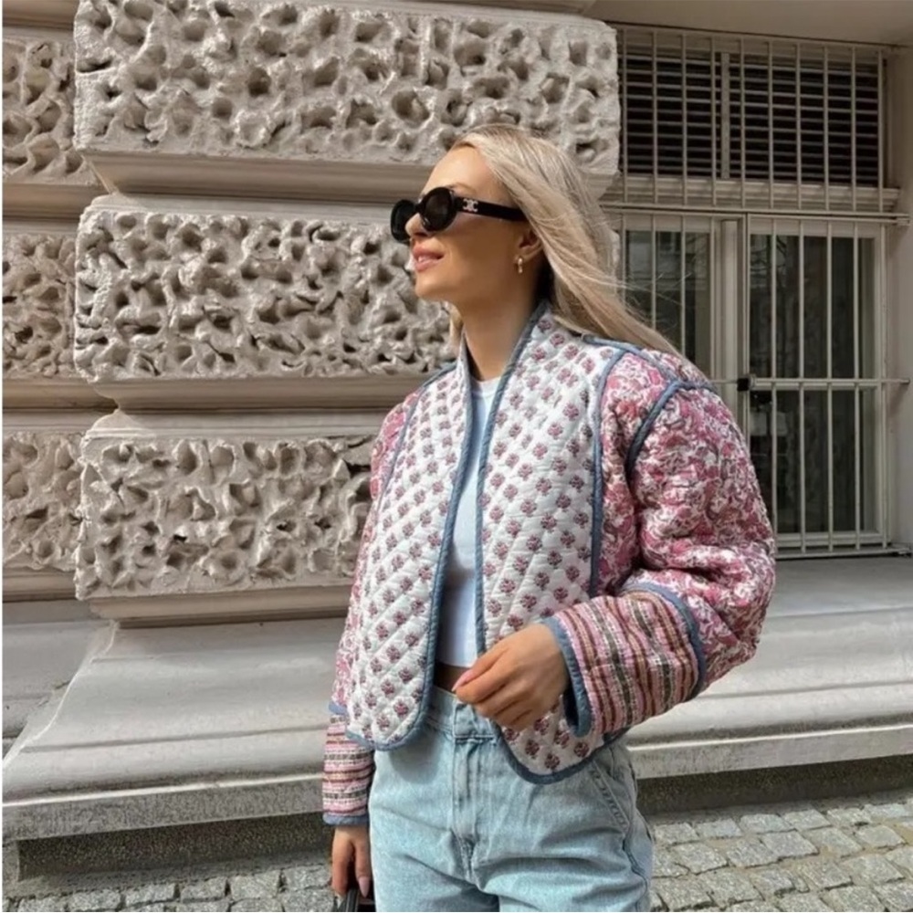 Quilted Patchwork Navy Blue & Pink Reversible Jacket